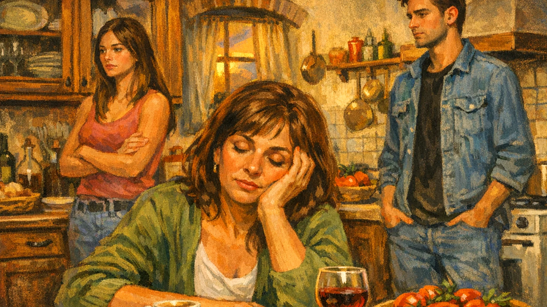 Una mamma si sente in colpa perché, tra lavoro e impegni quotidiani, fatica a trovare energie ed entusiasmo per essere presente emotivamente con i suoi figli giovani adulti, che stanno affrontando scelte importanti di vita e carriera ma con cui riesce a dialogare solo superficialmente per la stanchezza accumulata."