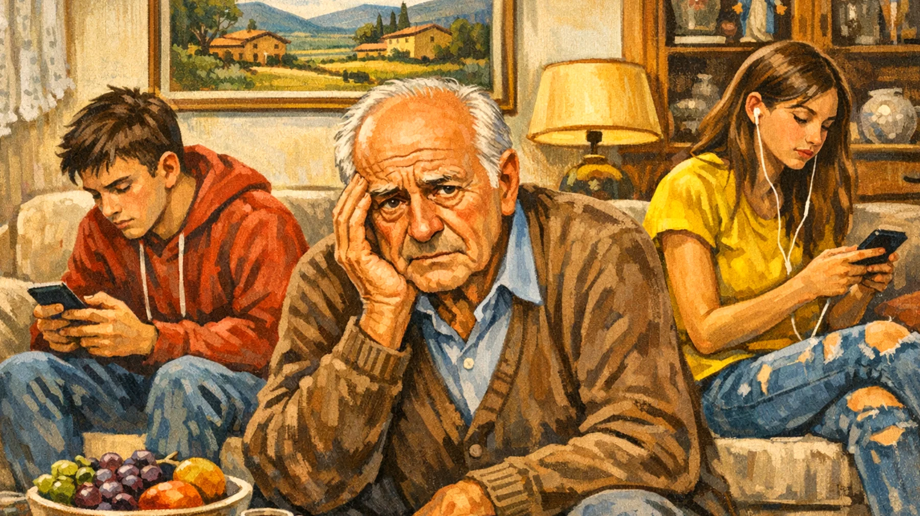 Il nonno fatica a gestire i nipoti adolescenti quando questi trasgrediscono le regole stabilite, creando tensioni durante il tempo trascorso insieme e sentendosi poco ascoltato nel suo ruolo educativo"