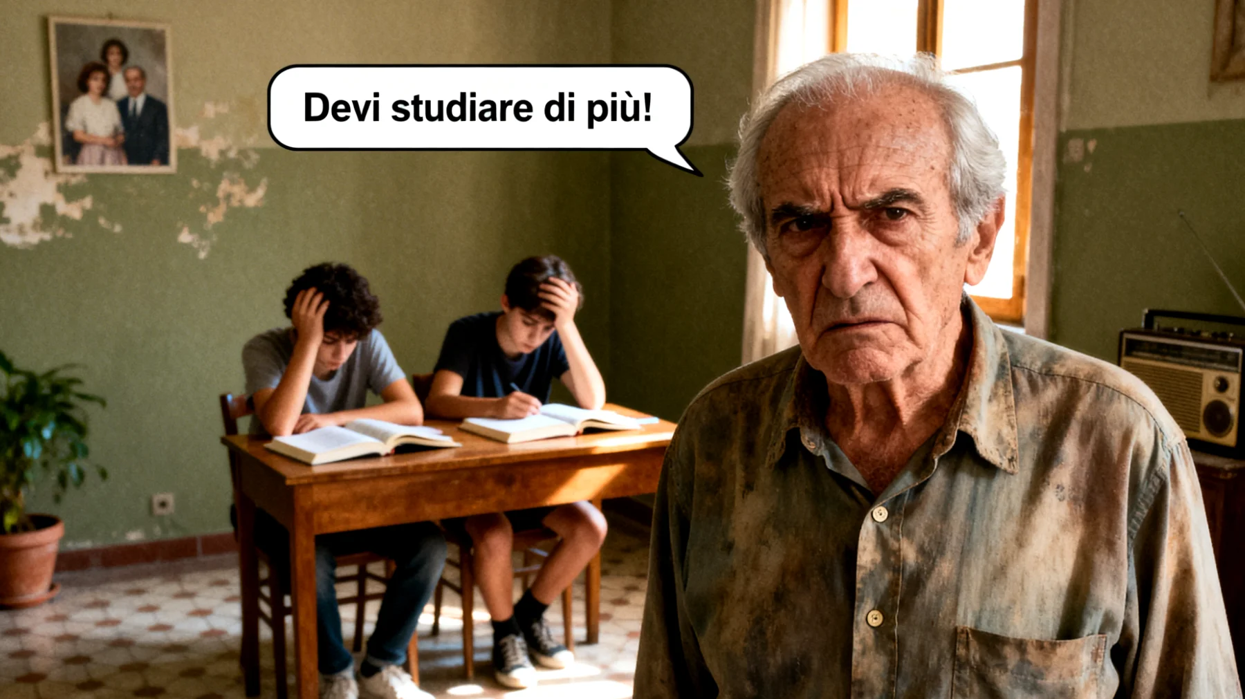 Il nonno esercita pressioni eccessive sui nipoti adolescenti riguardo ai risultati scolastici, alla scelta del percorso di studi e alle aspettative sportive, creando tensioni e causando ansia da prestazione nei ragazzi che si sentono costantemente giudicati e mai all'altezza delle sue aspettative"