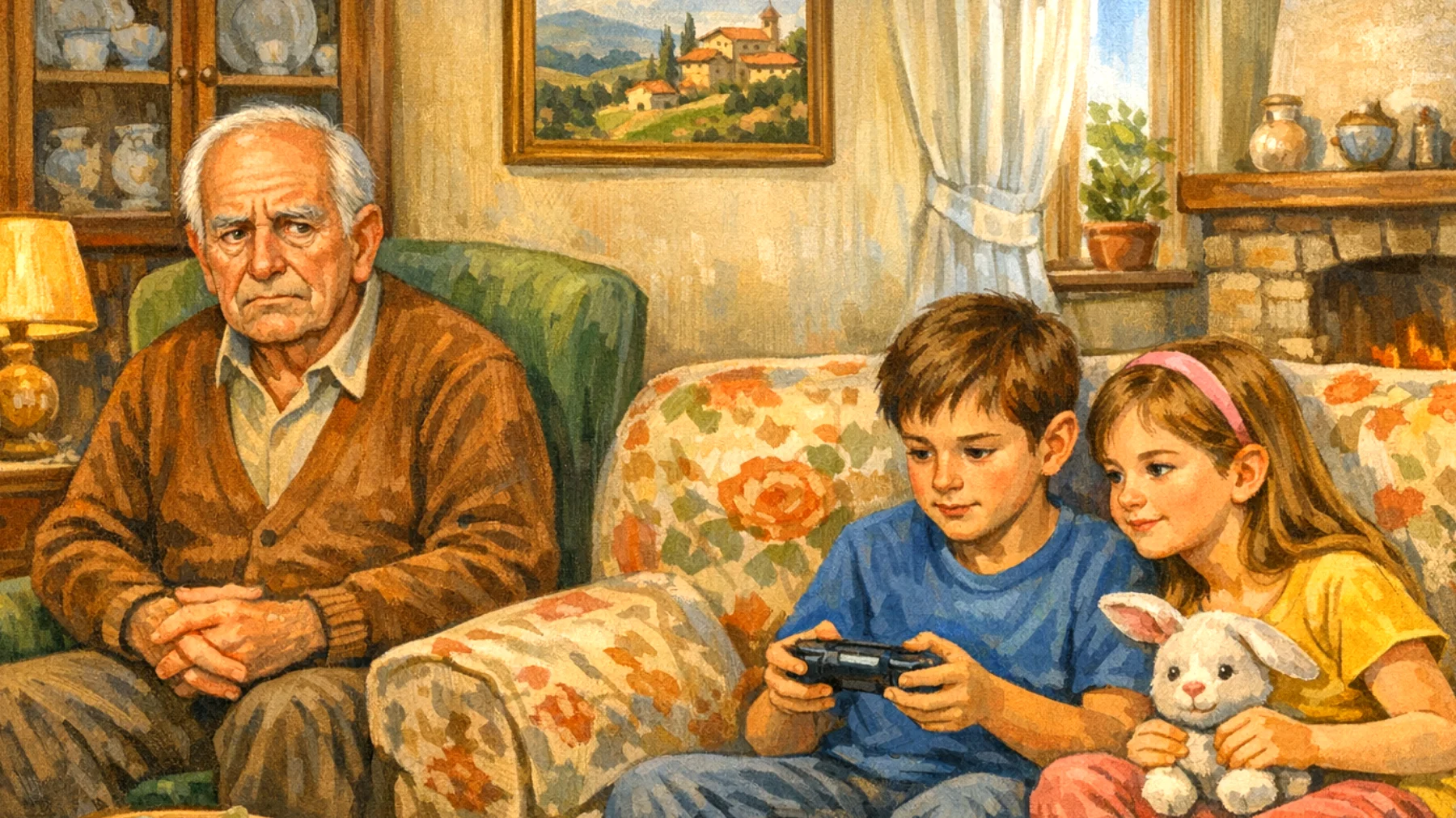 Il nonno fatica a creare un dialogo emotivo profondo con i nipoti bambini, limitandosi a interazioni pratiche e superficiali senza riuscire a esprimere affetto o a parlare di sentimenti ed emozioni"